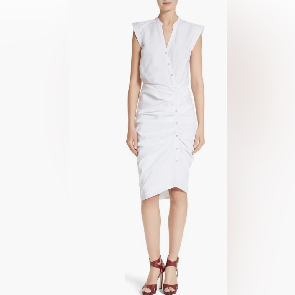 NWT Veronica Beard Capped Sleeve Asymmetric Ruched Midi Shirt Dress